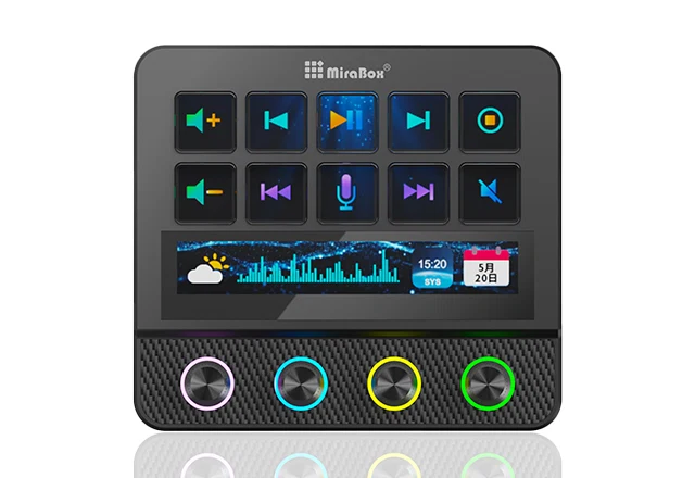 Controlador StreamDock com tela e botões configuráveis